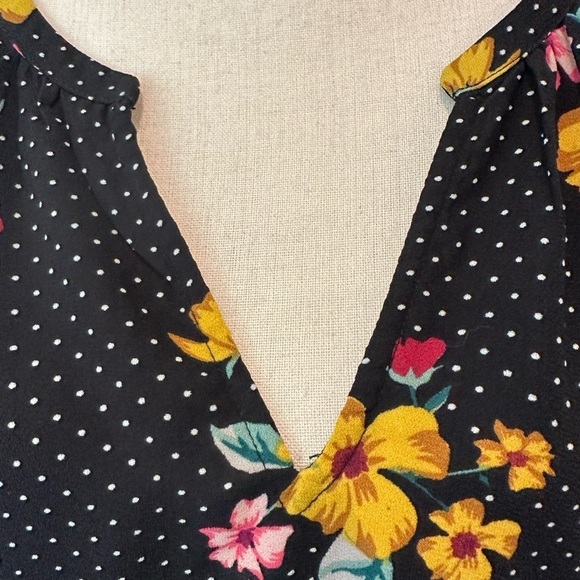 Old  Navy Floral Shift Dress Black Polka Dots Large Midi - Picture 2 of 7